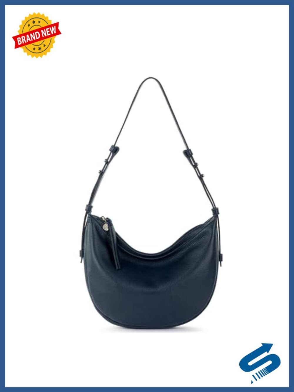 Leather Crescent Shoulder Bag Adjustable Strap Zipper Closure